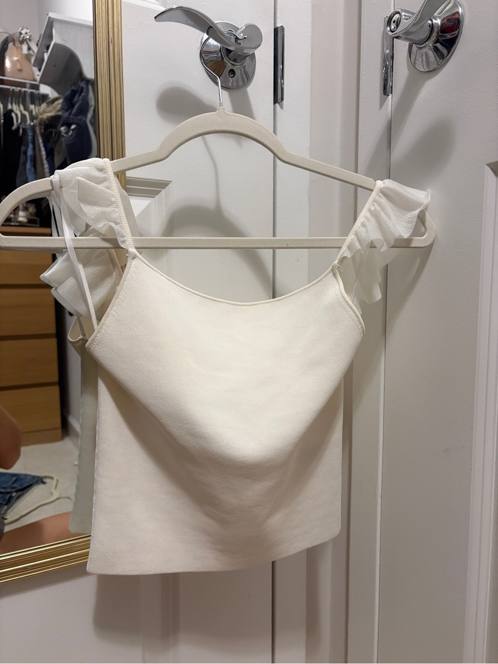 Alice + Olivia Women's White Ruffle Strap Tank Top